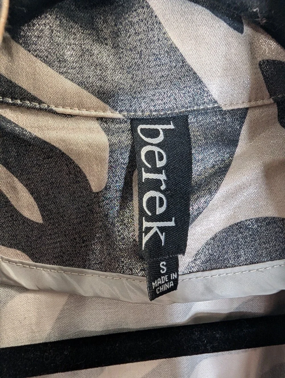 Berek Metallic Zebra Print Utility Moto Jacket Size Small Silver Black